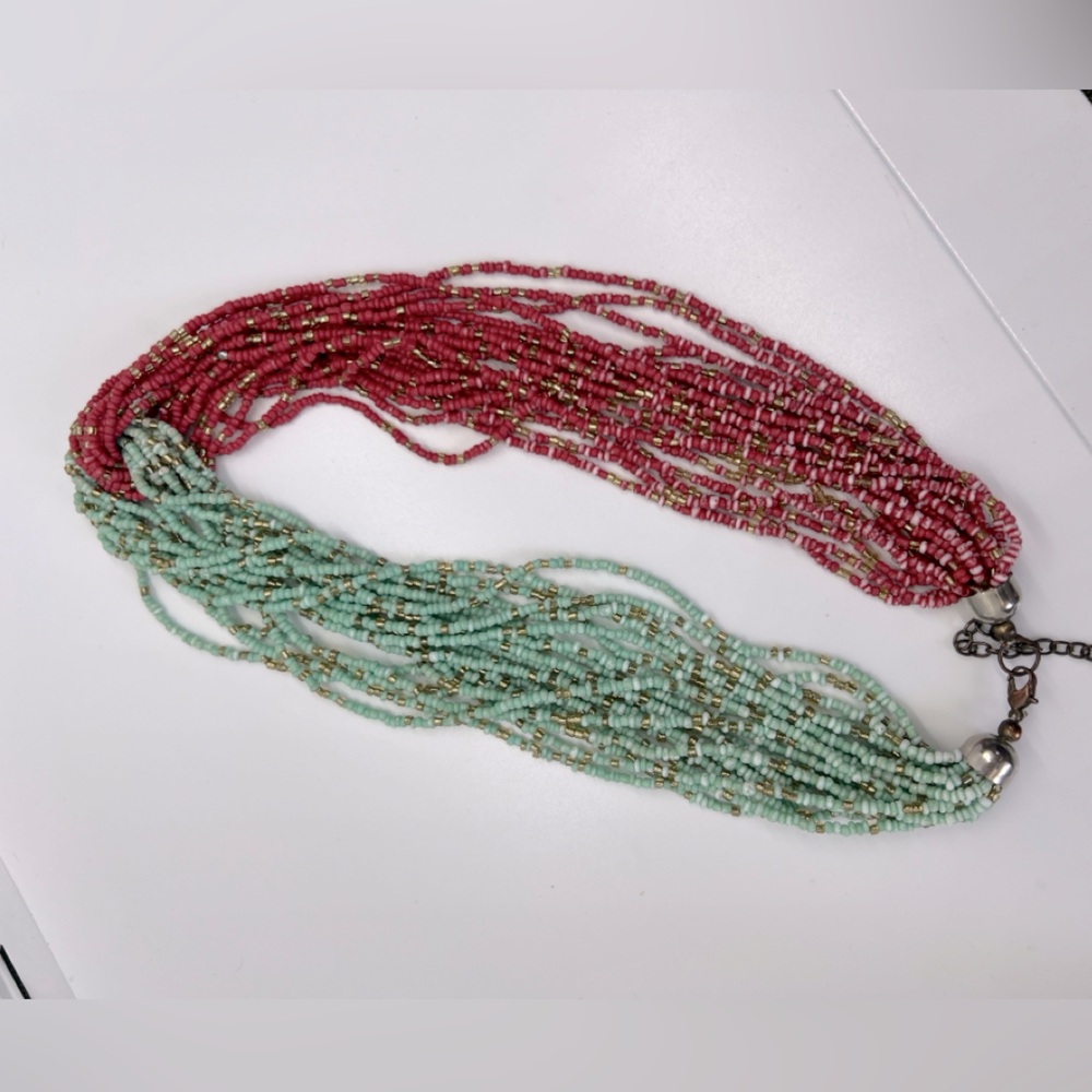 Beaded Twist Necklace. Red & Turquoise Multi-Color NWOT
